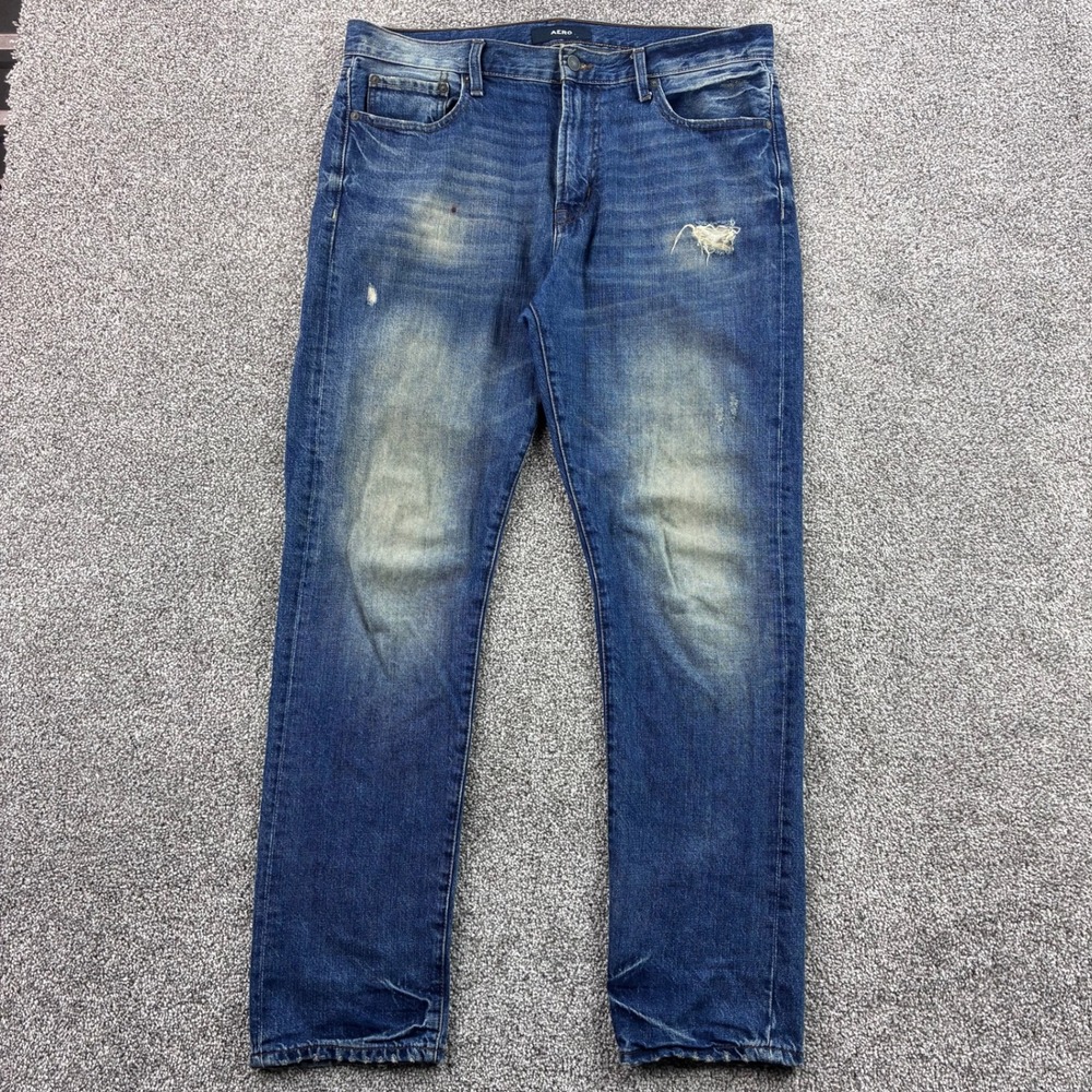 Aeropostale Aero Dad Jean Mens 33x32 Blue Cotton Distressed Denim Pants